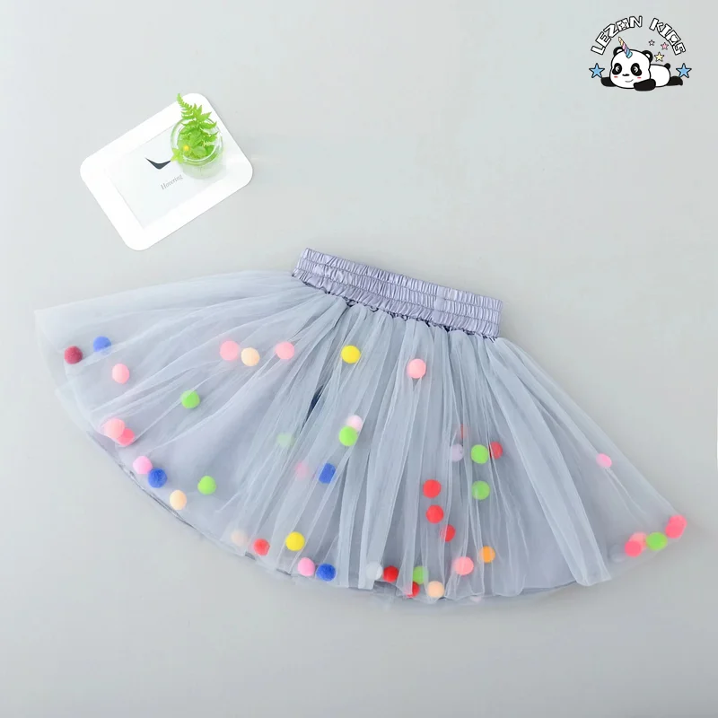 LEZONKIDS - 2024 High Quality different colors little ball multi-layers tulle girls skirt for 2-14 years old